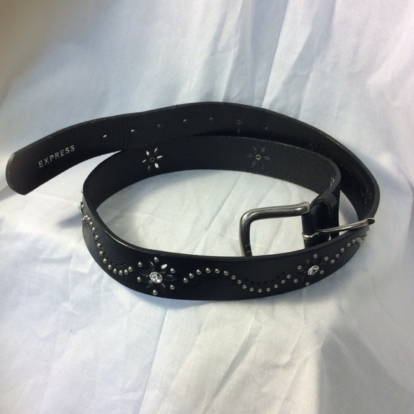 𝅺🛍. Black Leather Rhinestone Belt - Picture 3 of 3